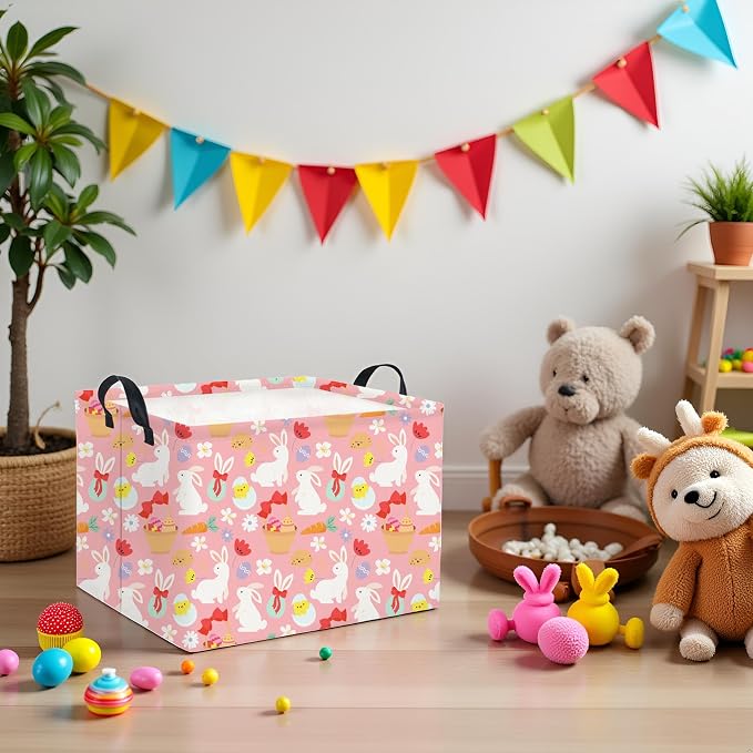 HIYAGON Rectangular Easter Basket Baby Girl Basket Fabric Storage Bin Organizer - Image 5