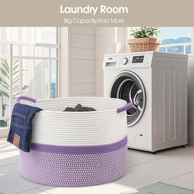 Large Cotton Rope Storage Basket, Blanket Organization - Image 6