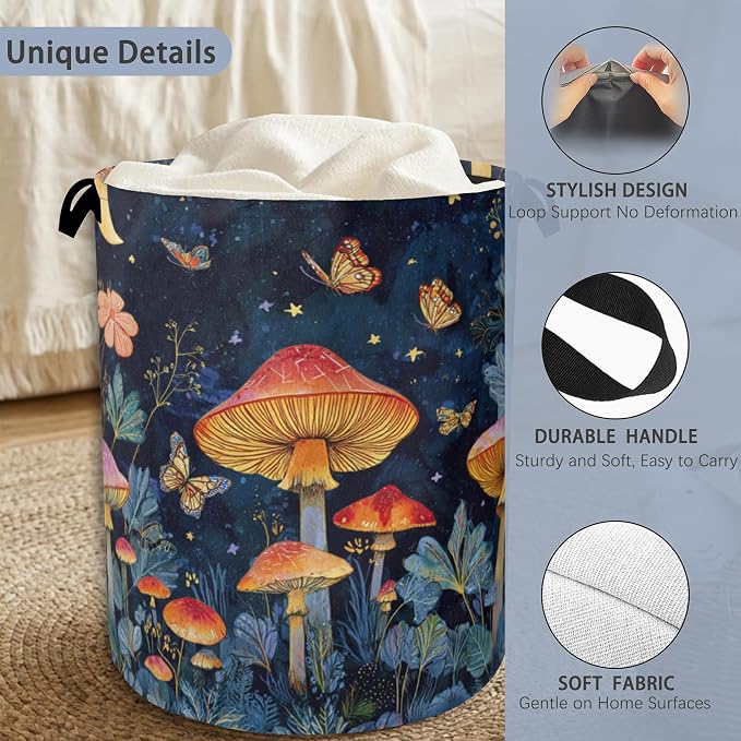 Mushroom Laundry Basket, Butterfly Moon Foldable Oxford Cloth Tote Bag Laundry - Image 3
