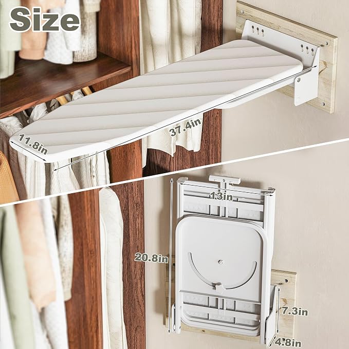 uyoyous Wall Mounted Ironing Board 37.4x11.8 inch Compact Folding Iron Board - Image 2