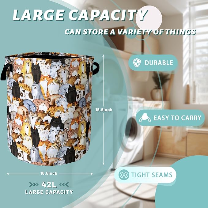 Colorful Cats Cute Animal Laundry Basket Foldable - Image 2