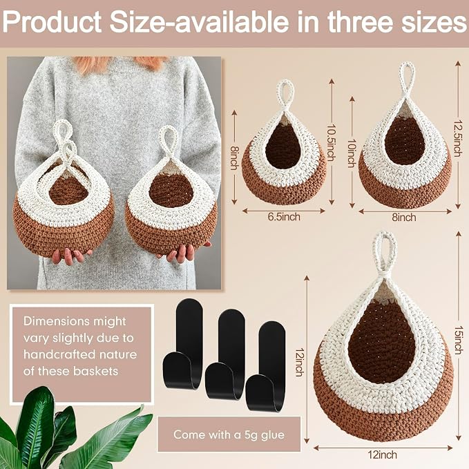 Honeydak Boho Decor Hanging Wall Baskets - Image 2