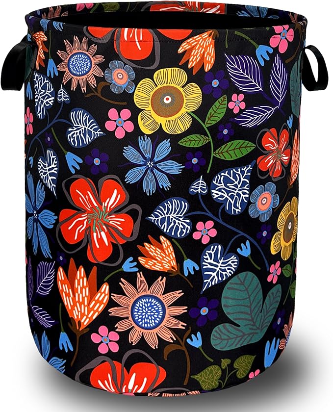 Abstract Colorful Flowers Laundry Hamper Pretty Floral Laundry Basket by SELIONLIKN