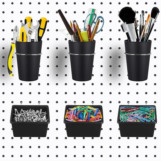 6 Sets Pegboard Bins with Hooks by Kuhome