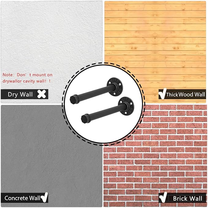 2 Pcs 8 Inch Industrial Pipe Clothes Rack DIY Wall Mounted, Heavy Duty Rustic - Image 7