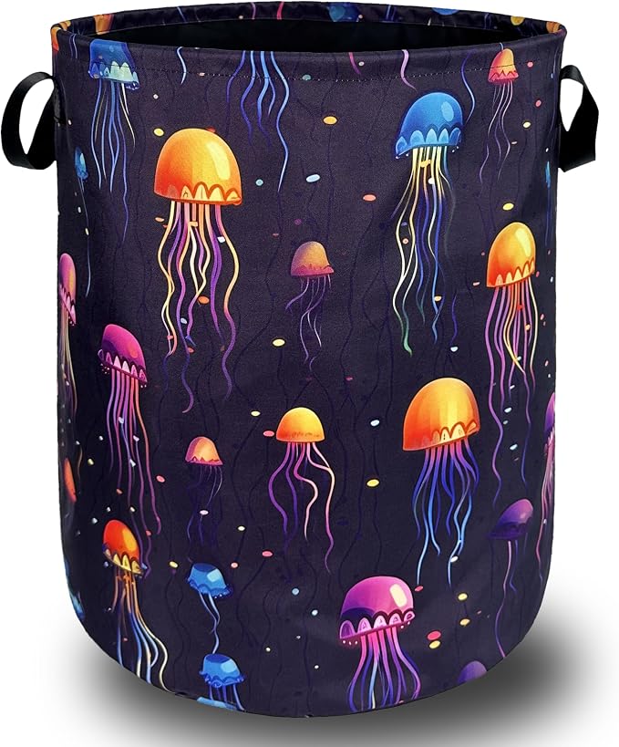 Colorful Jellyfish Laundry Hamper Ocean Laundry Basket by SELIONLIKN