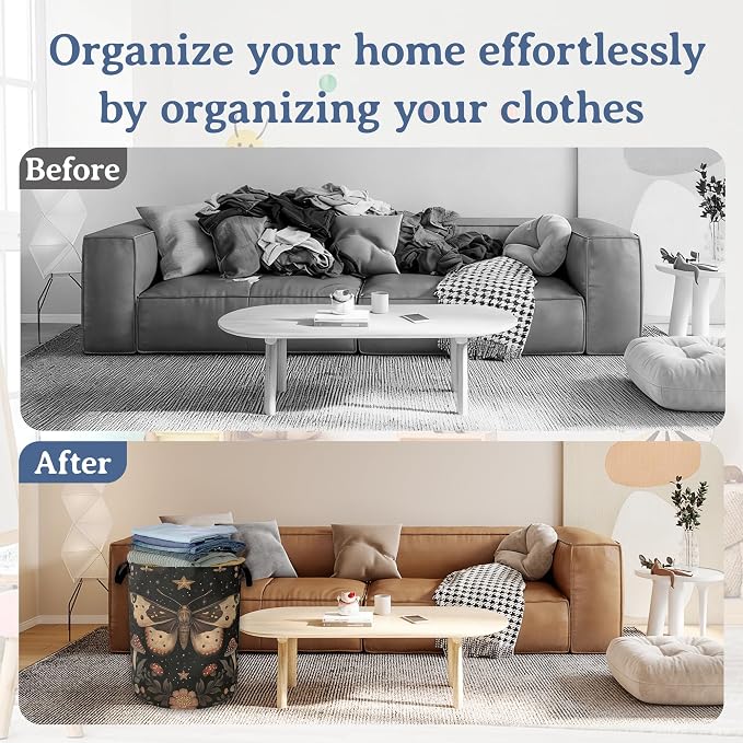 Magic Butterfly Laundry Basket, Foldable Oxford Cloth Moth Mushroom Flower - Image 5