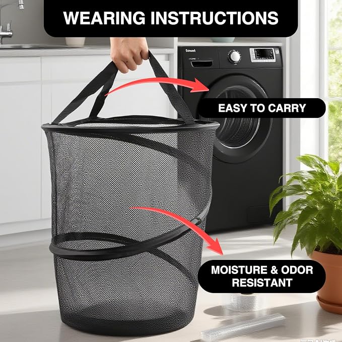 2 Pcs Mesh Pop up Collapsible Laundry Hampers, Popup Travel Laundry Basket - Image 5
