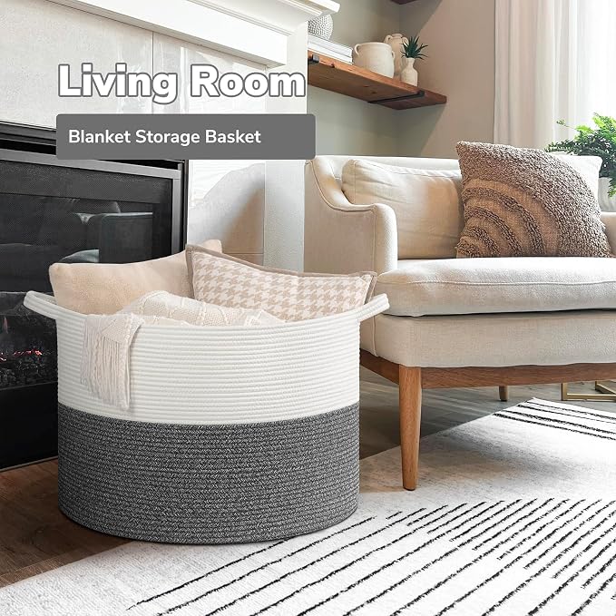 Goodpick 115L Extra Large Blanket Basket, Soft Cotton Rope Storage Basket - Image 2