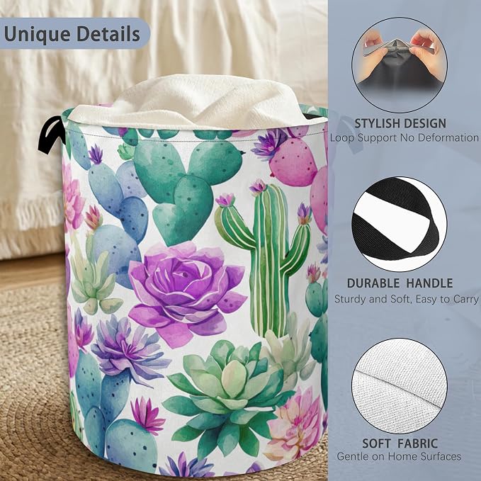 Cactus Succulents Laundry Basket, Foldable Oxford Cloth Tote Bag Laundry Hamper - Image 3