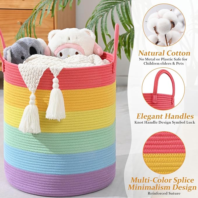 Laundry Hamper for Organizing, 52L Tall Laundry Baskets, Cotton Rope Woven - Image 3