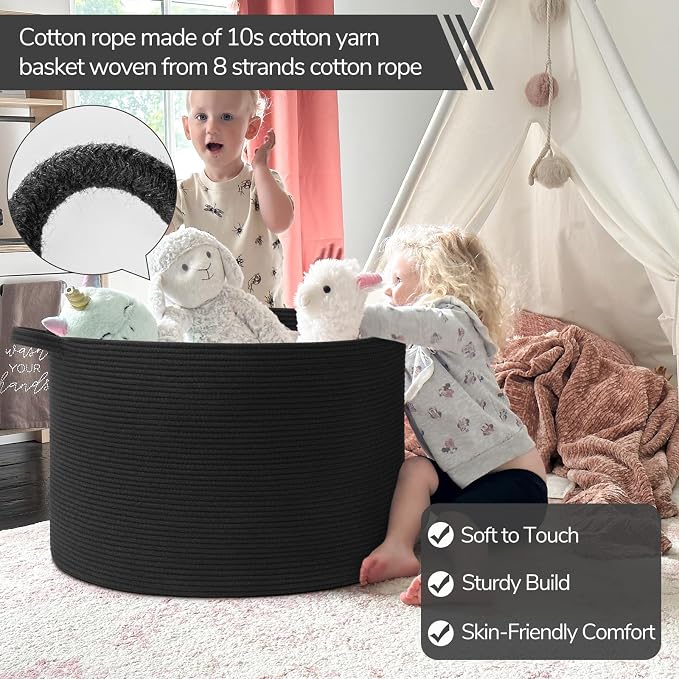 INDRESSME 115L Extra Large Cotton Rope Blanket Basket, Woven Storage - Image 3