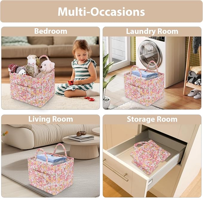 Storage Basket Boho Fabric Large Collapsible Floral Laundry Nursery Hamper - Image 4