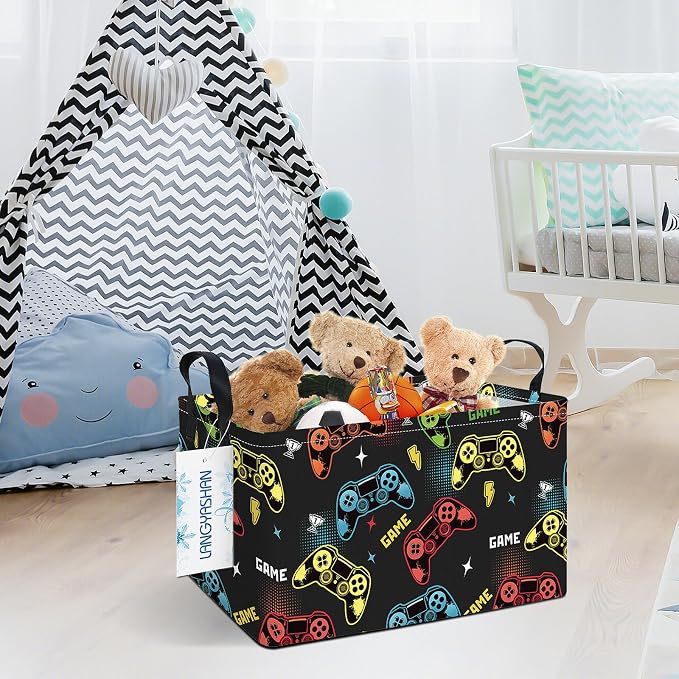 LANGYASHAN Rectangular Storage Bin Collapse Canvas Fabric Cartoon Storage Basket - Image 6