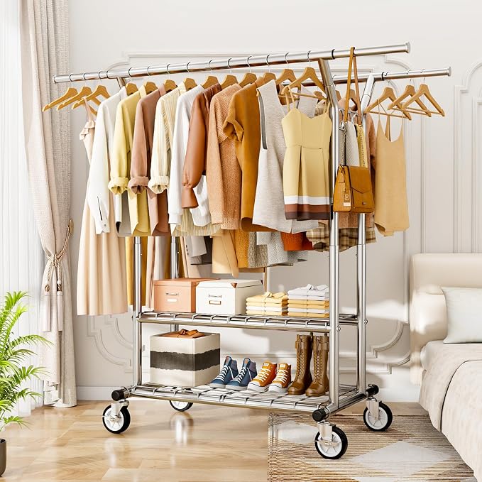 Heavy Duty Clothes Rack, Rolling Clothing Rack - Image 7