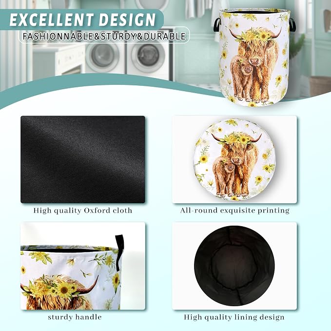 Highland Cow Laundry Hamper Sunflower Flowers Laundry Basket - Image 4