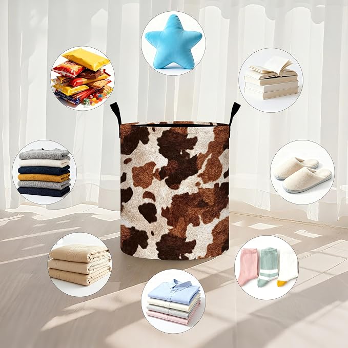 Cow Fur Print Laundry Basket Storage Bin Foldable Laundry Hamper Clothes - Image 5
