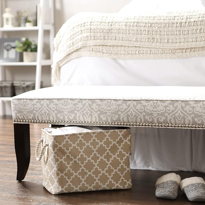 DII Polyester Container with Handles, Lattice Storage Bin, Vintage Linen - Image 5