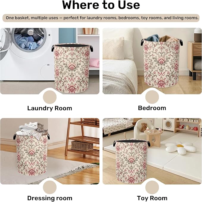 Vintage Floral Patterns Laundry Basket - Image 4