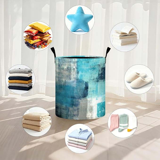 Teal Laundry Basket Storage Bin Foldable Laundry Hamper Clothes Storage Bucket - Image 5