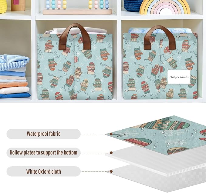 Christmas Blue Gloves Storage Bins Large Shelf Baskets Boxes Closet Fabric Cube - Image 5
