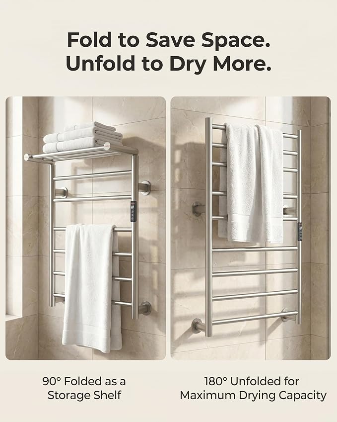 Foldable Heated Towel Rack, Smart Dual-Zone App & Voice Control Electric Towel - Image 3