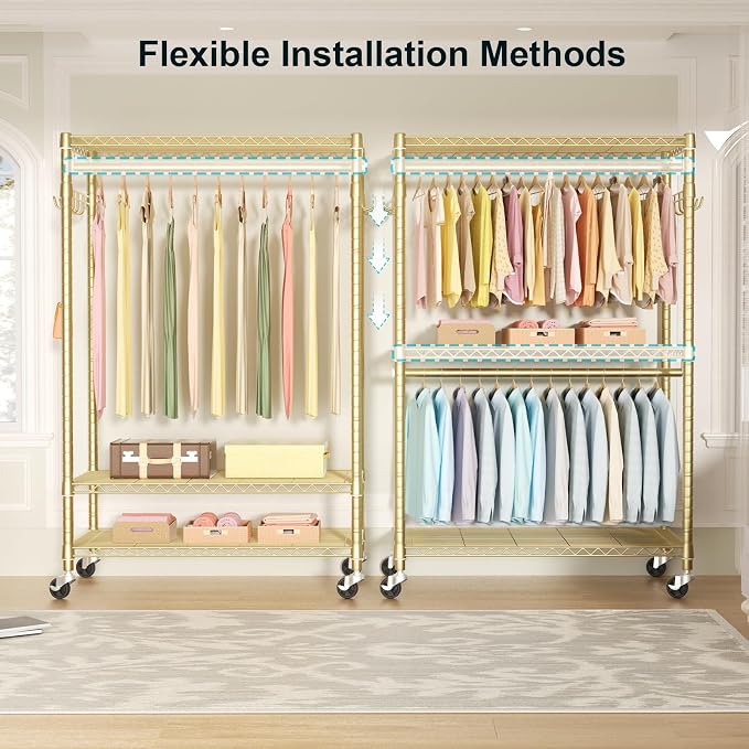 FUTASSI P1 Plus Rolling Clothes Rack, 22mm Diameter Heavy Duty Garment Rack - Image 5