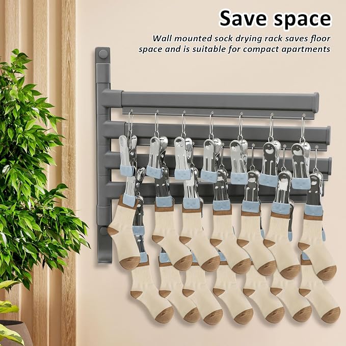 Clothes Drying Rack, Drying Rack, Wall Mounted Rotate Drying Hangers - Image 6