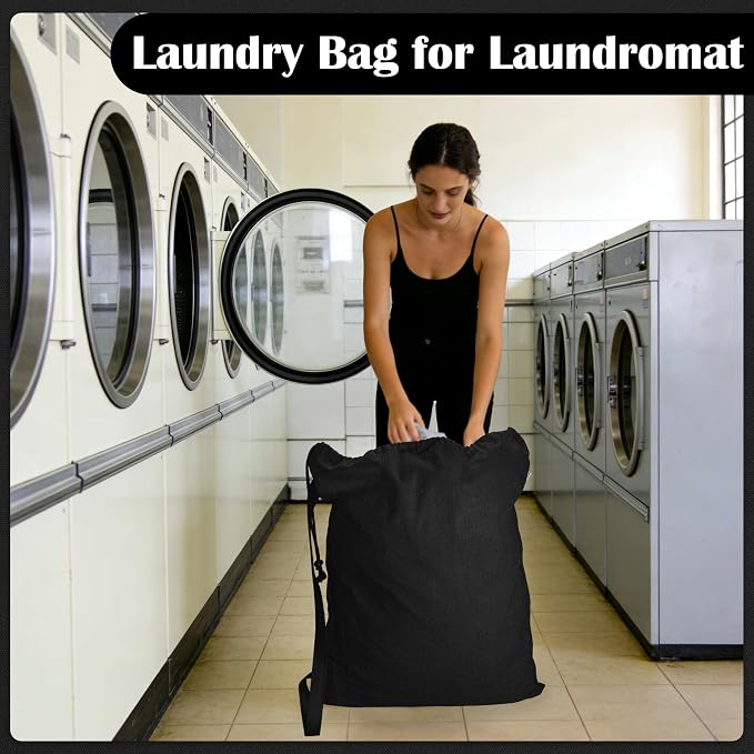 Canvas Laundry Bag with shoulder Strap 24"W x 29"H, Large Drawstring Dirty - Image 6