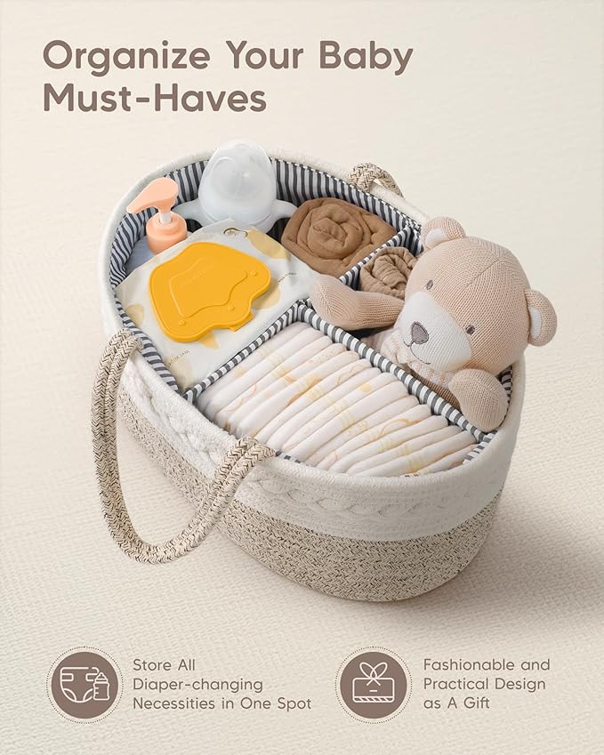 Maliton Extra Large Diaper Caddy Organizer, Cotton Rope Nursery Basket - Image 4