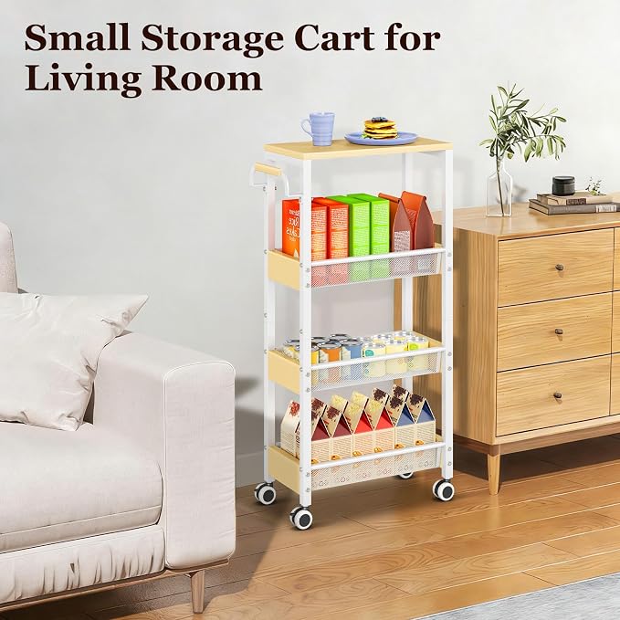 Utility 4 Tier Rolling Cart for Small Spaces, Slim Storage Cart - Image 6