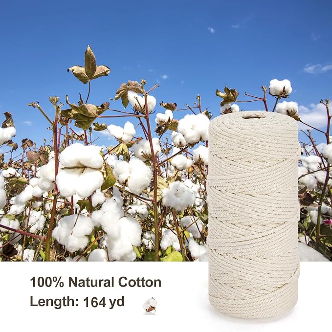 Macrame Cord 3mm x 164yd | 100% Natural Cotton Macrame Rope | 4 Strand Twisted - Image 2