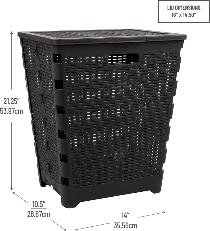 Mind Reader 61L Foldable Laundry Hamper, Clothes Basket, Wicker Design - Image 3