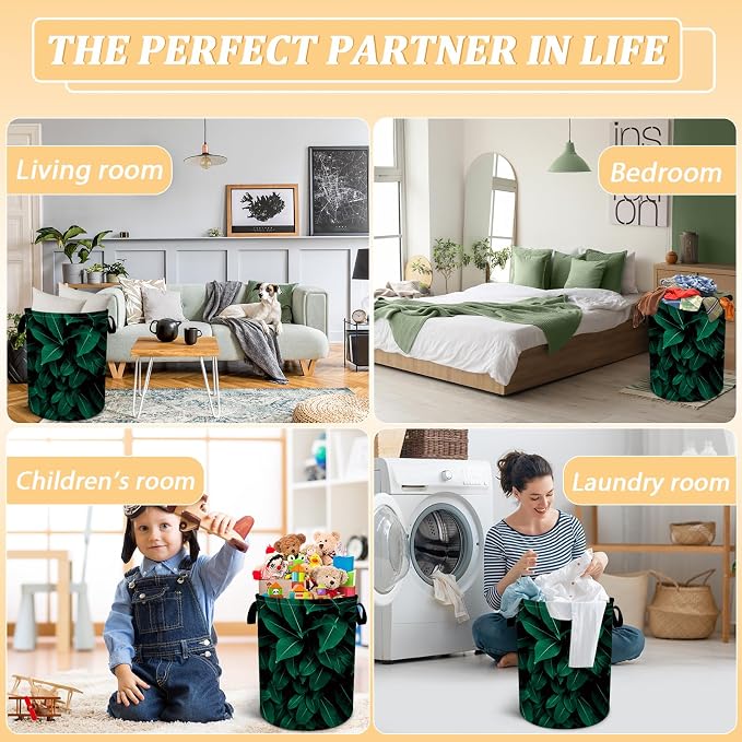Tropical Leaves Laundry Basket, Plants Laundry Hamper Foldable Waterproof - Image 7
