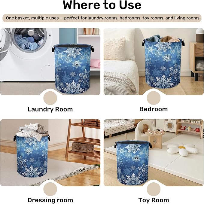 Winter Snowflakes Large Clothes Hamper Bag - Image 4