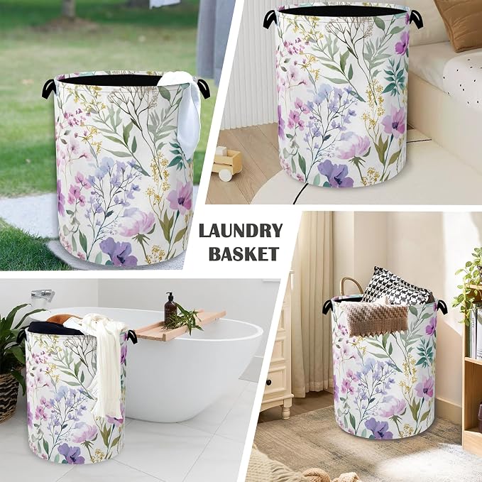 Wildflower Plant Laundry Basket, Botanical Oxford Cloth Laundry Hamper - Image 4