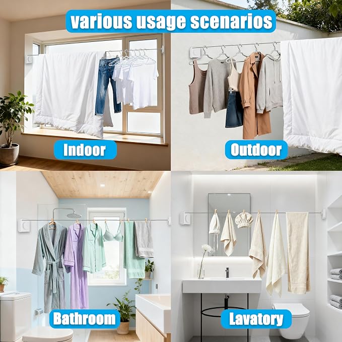 Retractable Clothesline, Non-Sagging Wall Mounted Laundry Line, Space-Saving - Image 5