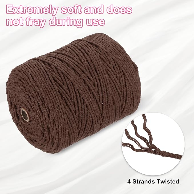 HARFINGTON Natural Macrame Cord 3mm x 328 Yards 4 Strand Twisted Cotton Macrame - Image 3