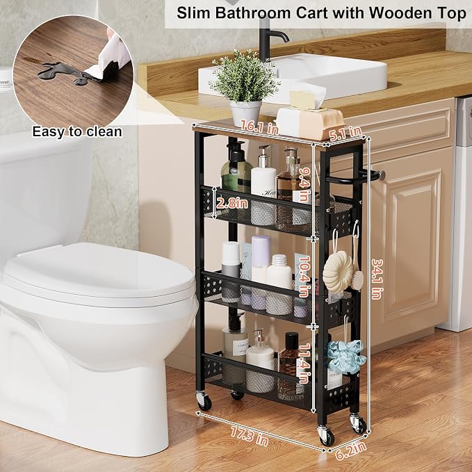 Slim Rolling Cart, 4 Tier Storage Cart, Narrow Cart - Image 4