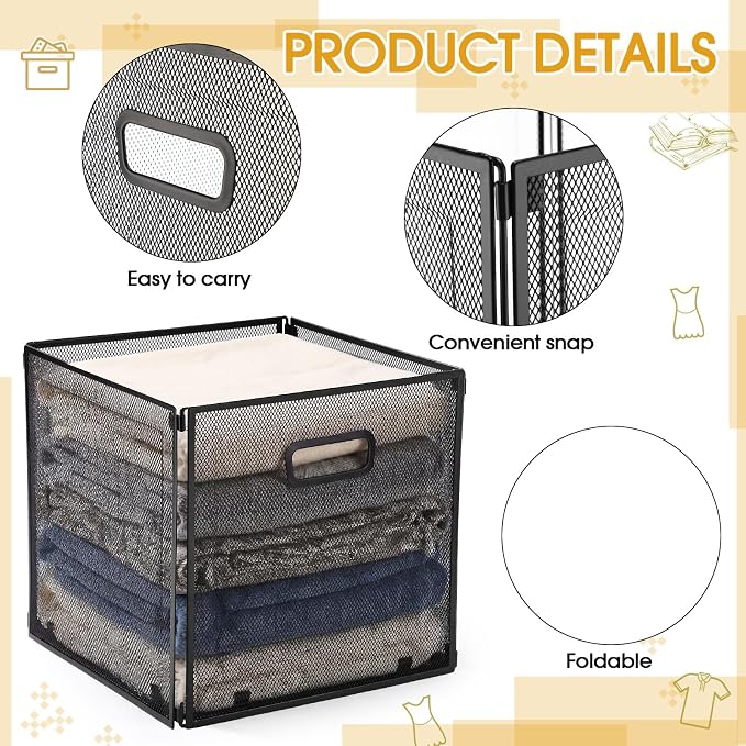 Sawysine 6 Pack Foldable Metal Cube Storage Baskets 13x13in Cube Storage Bins - Image 3