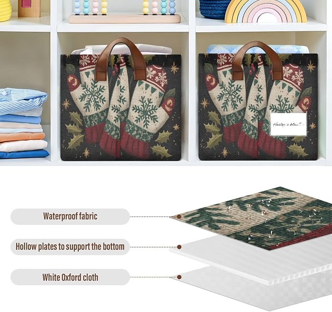 Christmas Gloves Holly Black Pattern Storage Bins - Image 6
