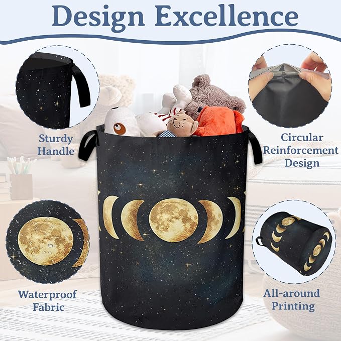 Lunar Phases Laundry Basket, Foldable Oxford Cloth Moon Laundry Hamper - Image 4