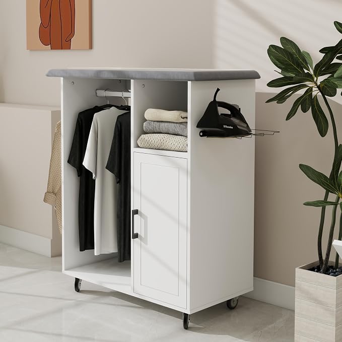 Ironing Cart Cabinet with Rolling Ironing Board, Space-Saving Storage Shelves & - Image 7