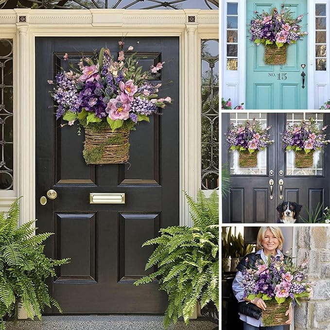 Cream Hydrangea Door Hanger Basket Wreath, Farmhouse Wreath - Image 2