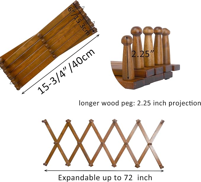 WEBI Accordion Wall Hanger, Expandable Wooden Hat Rack - Image 5