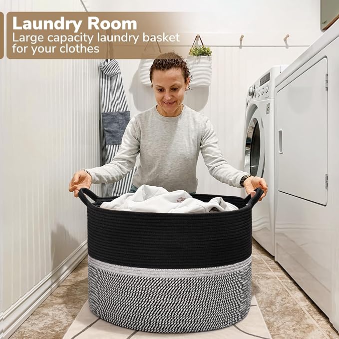 CHICVITA Extra Large Laundry Basket, Woven Rope Blanket Basket - Image 5