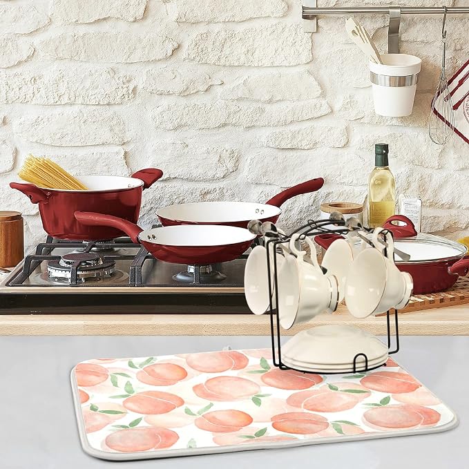Sweet Pink Peaches 16 x 18 Inches Absorbent Dish Drying Mat Microfiber Kitchen - Image 5