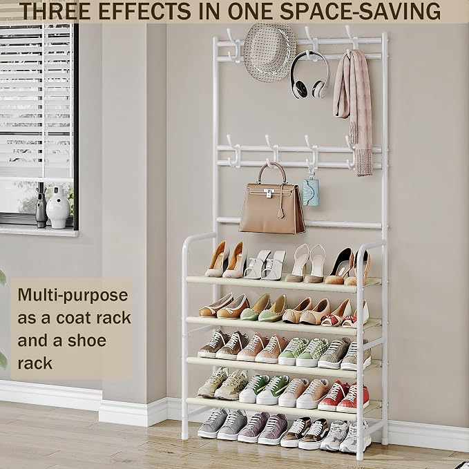 Coat Rack Shoe Rack With Storage Shelf Freestanding with 8 Hooks - Image 3