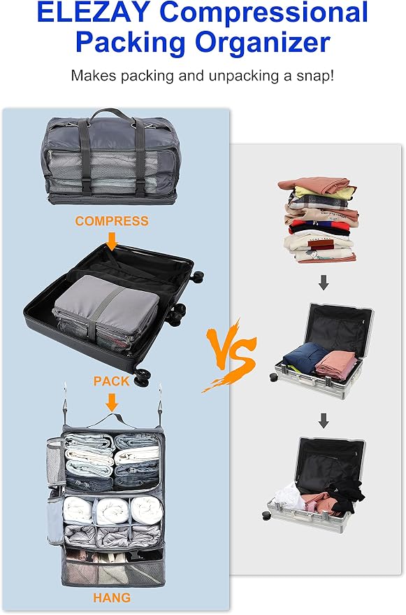 ELEZAY Hanging Packing Cubes Portable Closet 3-Shelf Travel Collapsible - Image 2
