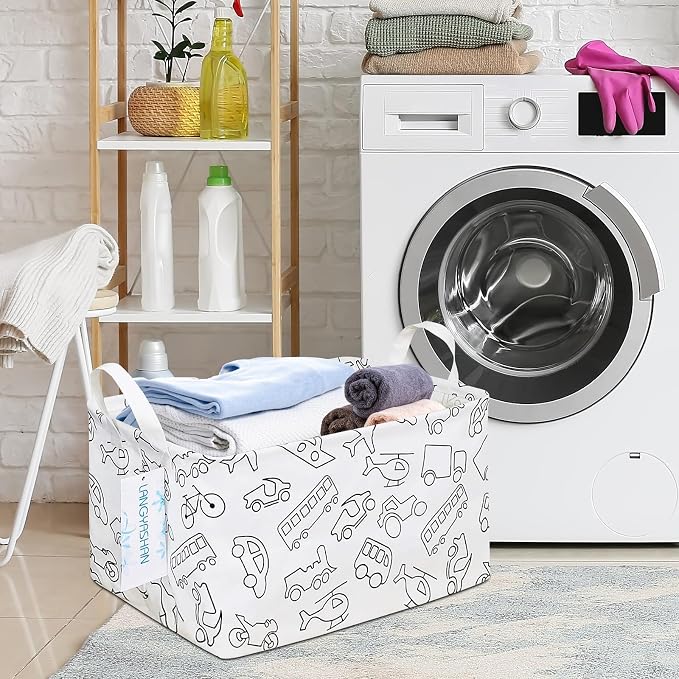 LANGYASHAN Rectangular Storage Bin Collapse Canvas Fabric Cartoon Storage Basket - Image 6